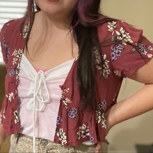 Red button up cropped blouse